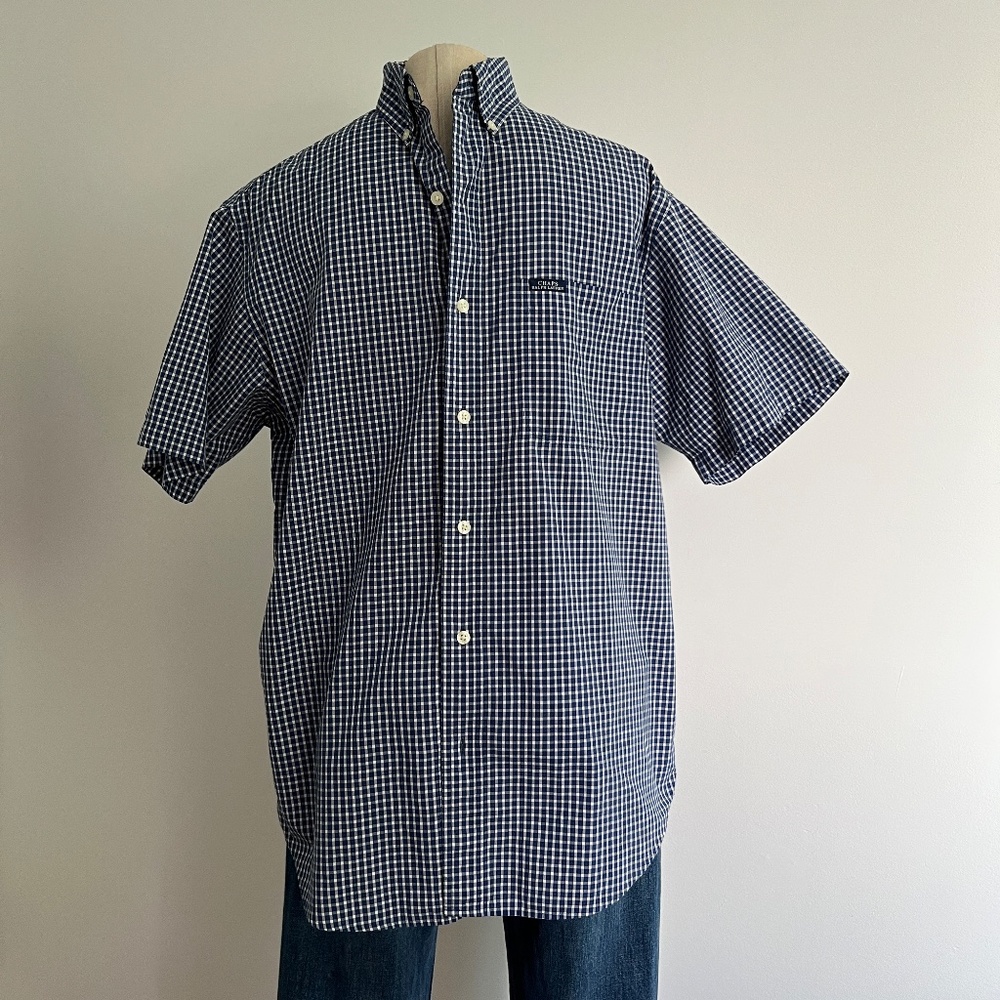 Chaps - Blue Checkered Short Sleeves Button down Shirt